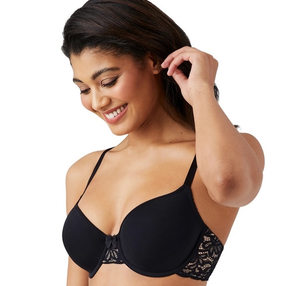 WACOAL All Dressed Up Black W/ Lace Inserts T-Shirt‎ Bra STYLE 853166 Sz 38D - Picture 1 of 17